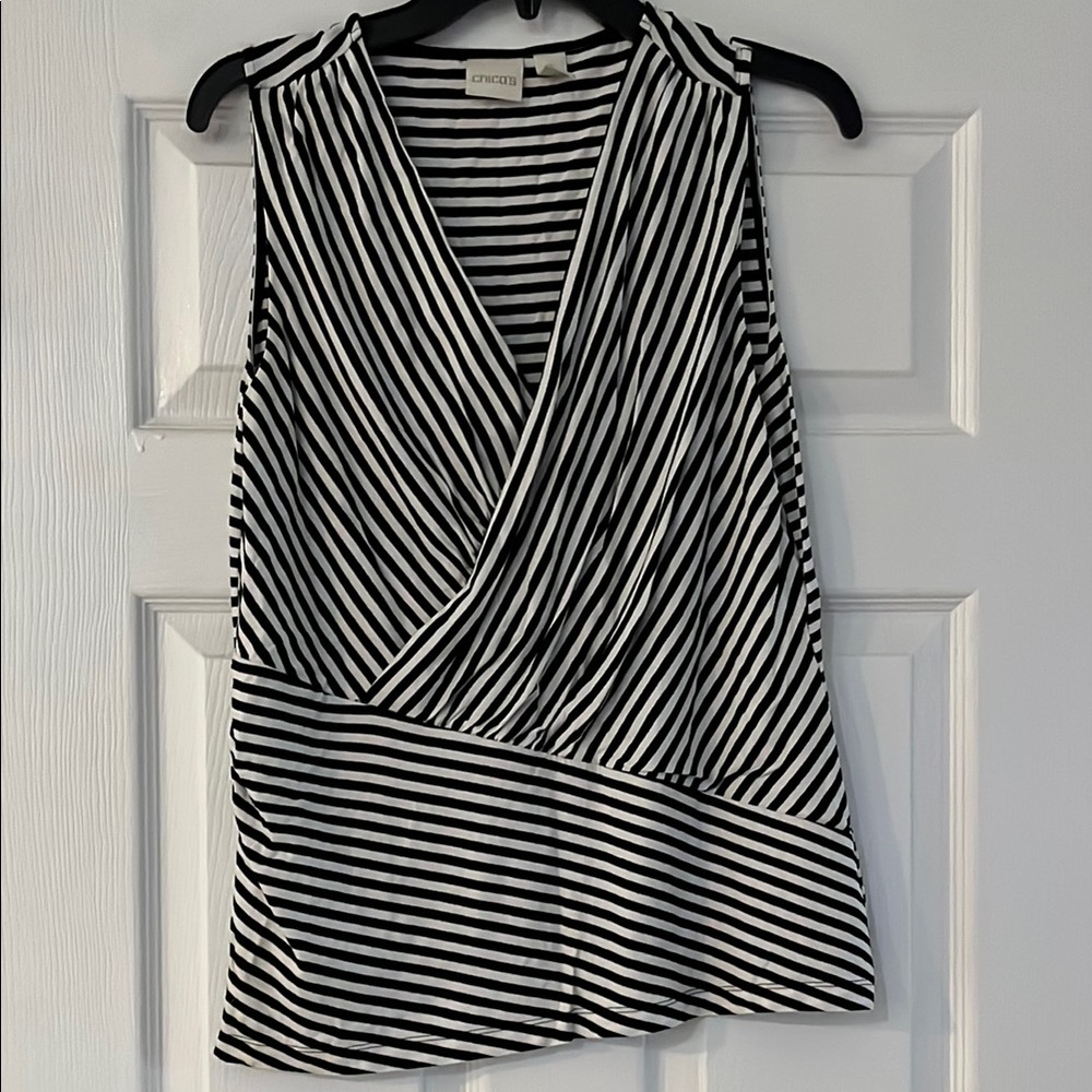 Chico's Black and White Striped Tank Top